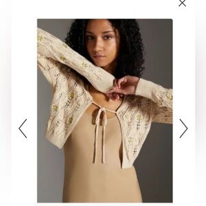 Anthropologie Beige Cardigan with Yellow Floral Details